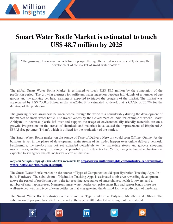 smart water bottle market is estimated to touch