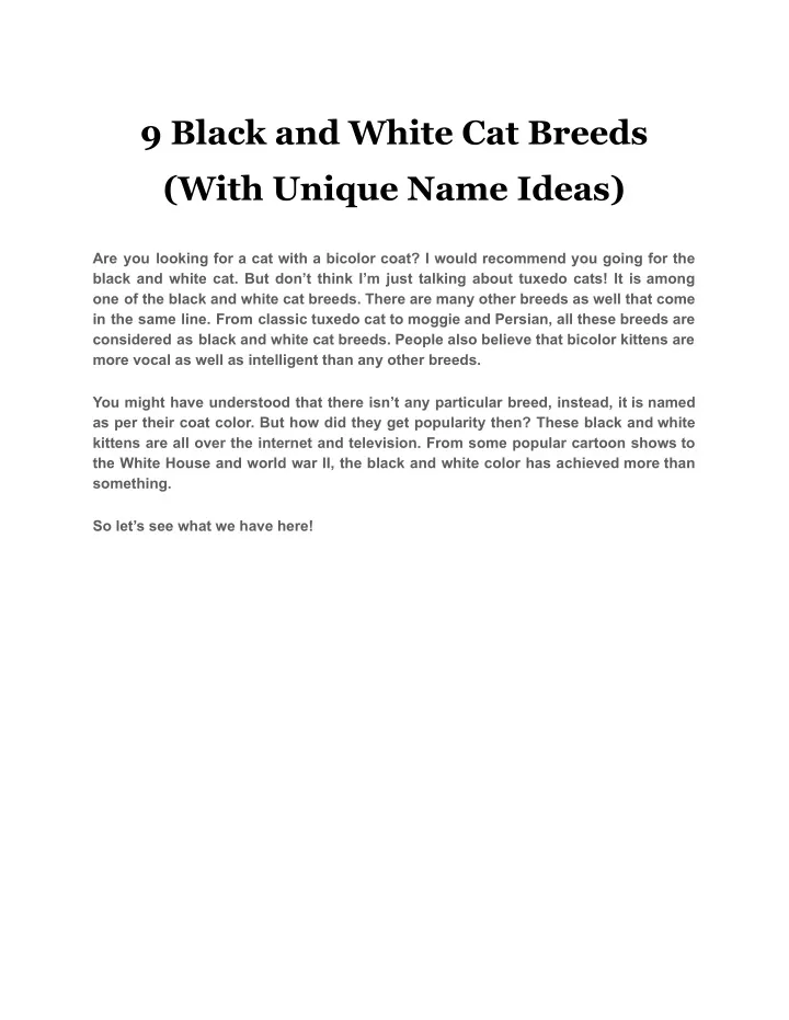9 black and white cat breeds
