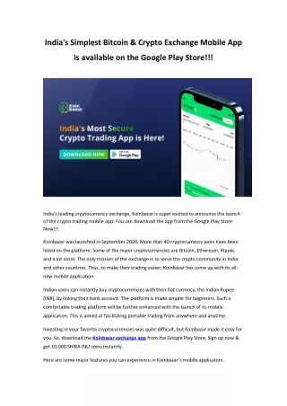 India's leading Bitcoin and Crypto Exchange Mobile App is Here!!!