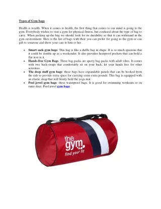 Types of Gym bags.
