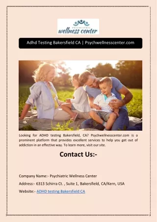 Adhd Testing Bakersfield CA | Psychwellnesscenter.com