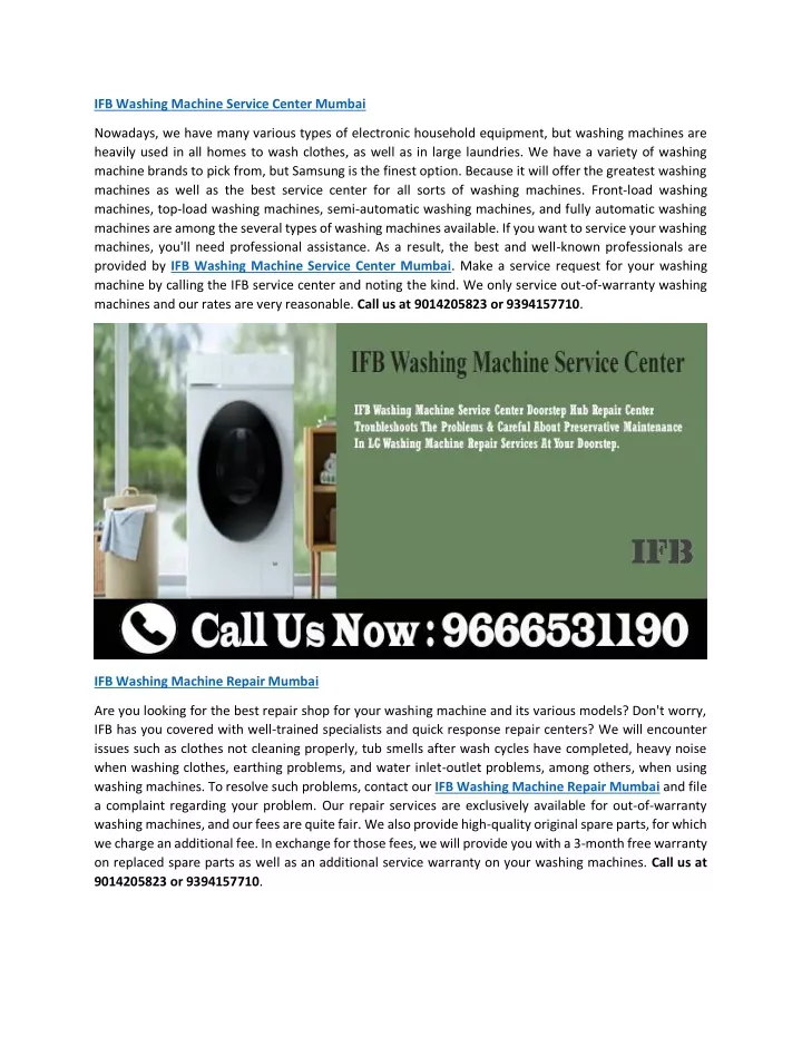 ifb washing machine service center mumbai
