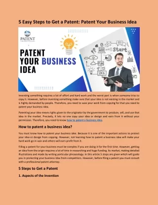5 Easy Steps to Get a Patent: Patent Your Business Idea