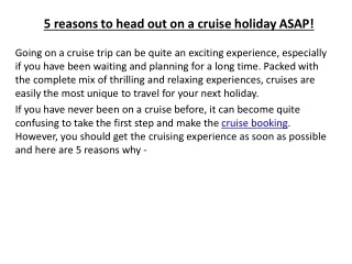 5 reasons to head out on a cruise holiday ASAP