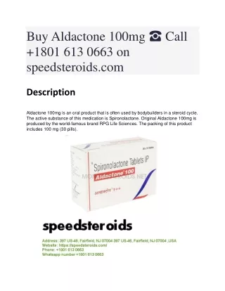 Buy Aldactone 100mg ☎ Call  1801 613 0663 on speedsteroids.com