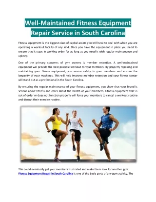 Well-Maintained Fitness Equipment Repair Service in South Carolina