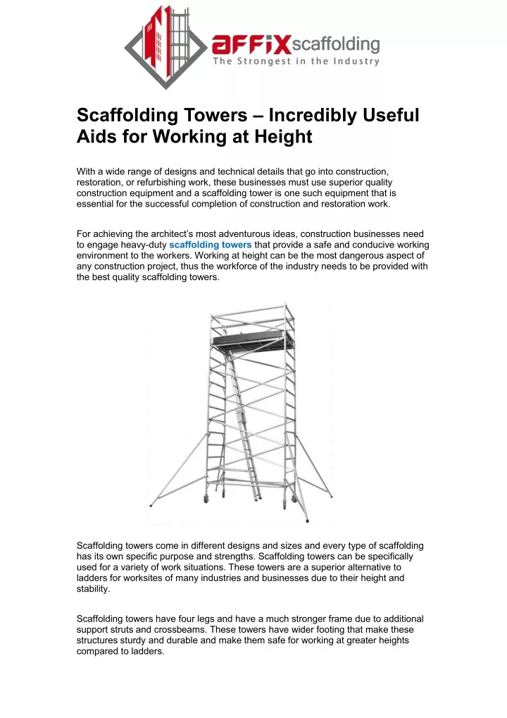 scaffolding towers incredibly useful aids