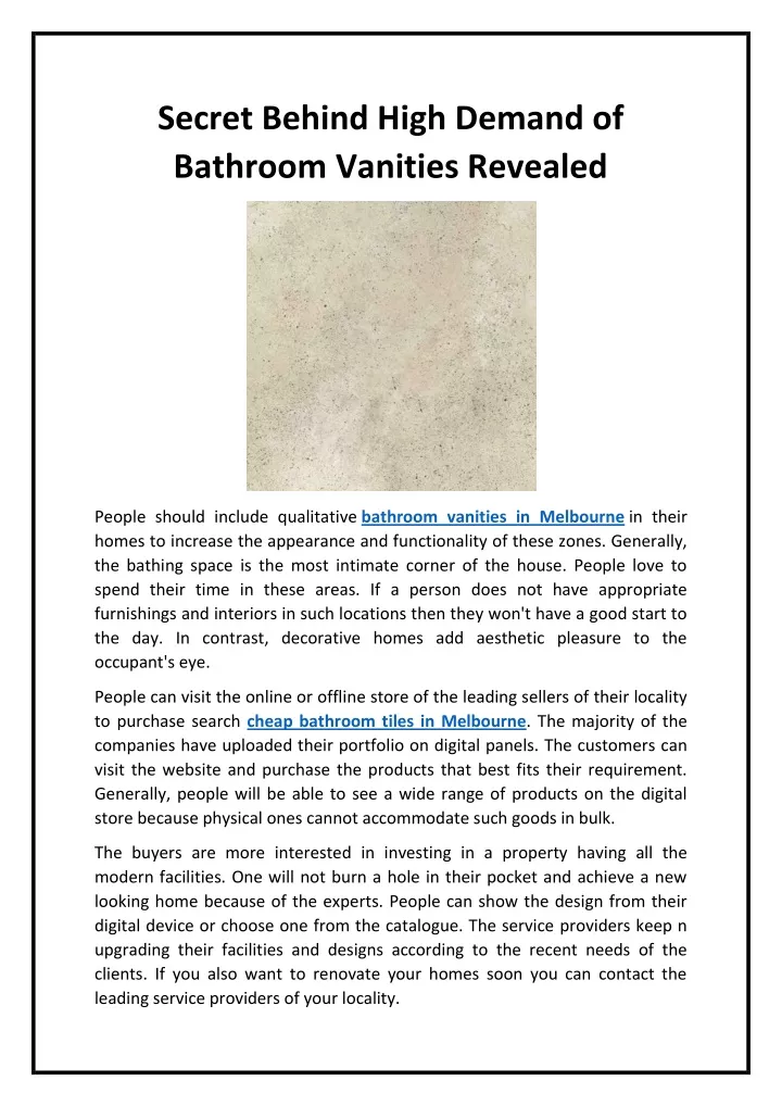 secret behind high demand of bathroom vanities