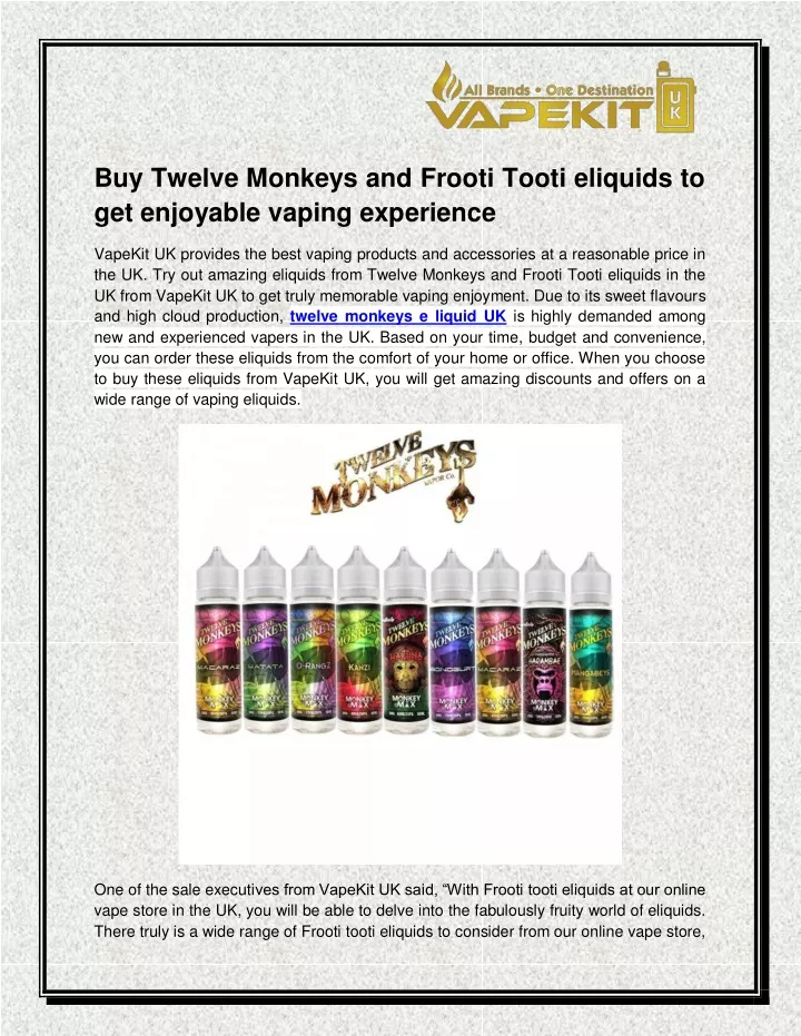 buy twelve monkeys and frooti tooti eliquids