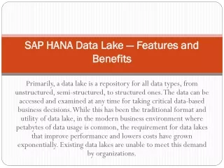 SAP HANA Data Lake — Features and Benefits