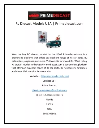 Rc Diecast Models USA  Primediecast.com