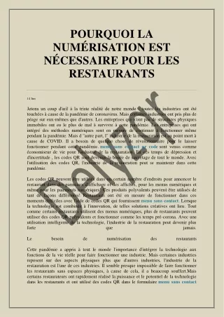 Pourquoi La Numérisation Est Nécessaire Pour Les Restaurants