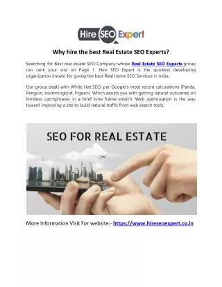 Why hire the best Real Estate SEO Experts