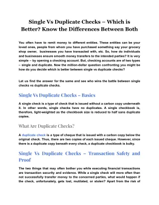 single vs duplicate checks which is better know