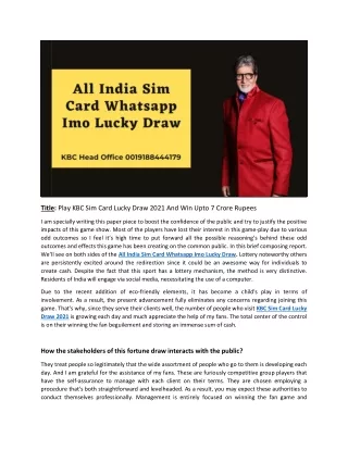 Play KBC Sim Card Lucky Draw 2021 And Win Upto 7 Crore Rupees-converted