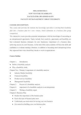 Chapter One- Introduction to New Venture Feasibility