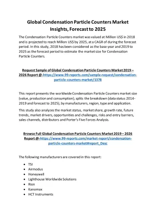 Global Condensation Particle Counters Market Insights, Forecast to 2025