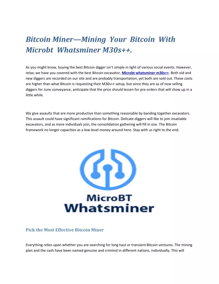bitcoin miner mining your bitcoin with microbt