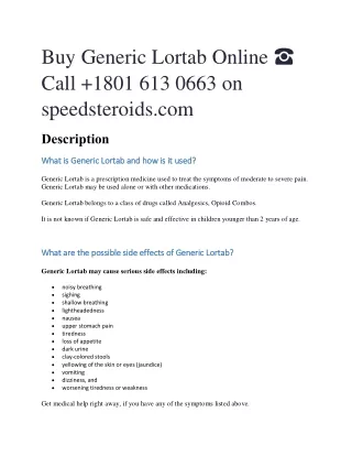 Buy Generic Lortab Online ☎ Call  1801 613 0663 on speedsteroids.com