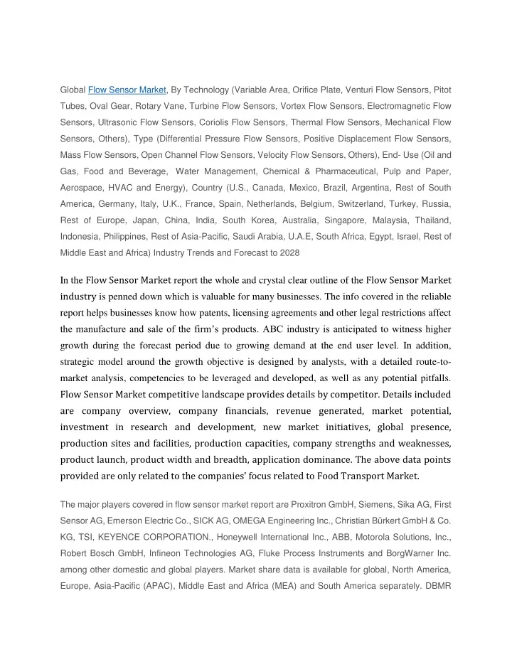 global flow sensor market by technology variable