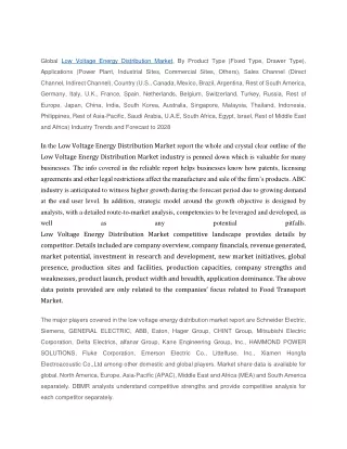 global low voltage energy distribution market