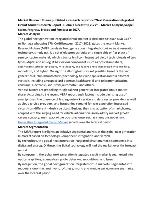 Next Generation Integrated Circuit Trends, Segmentation and Forecast 2027