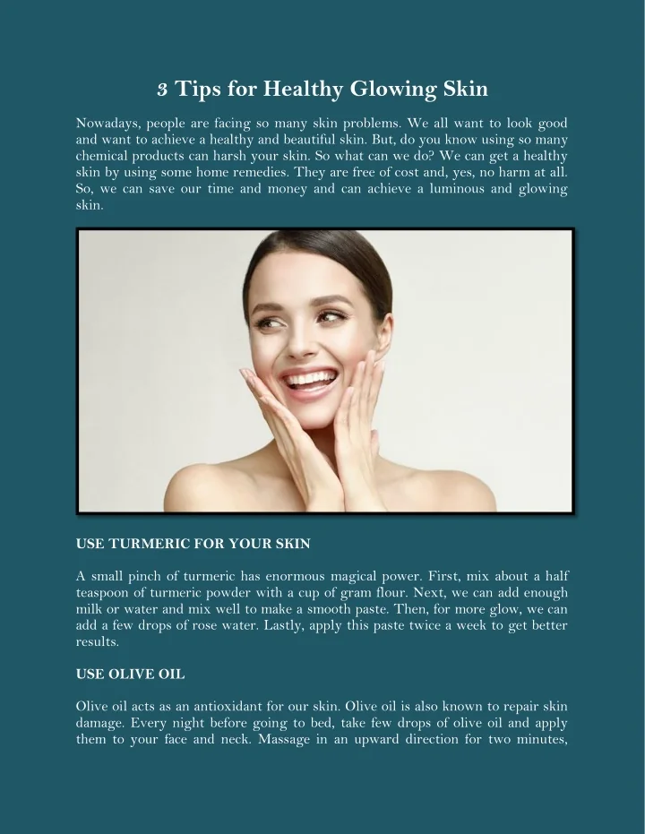 PPT - 3 Tips for Healthy Glowing Skin PowerPoint Presentation, free ...