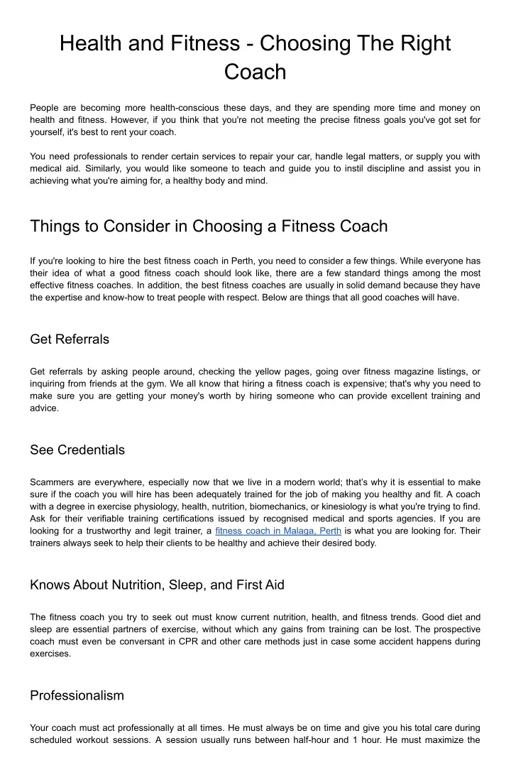 health and fitness choosing the right coach
