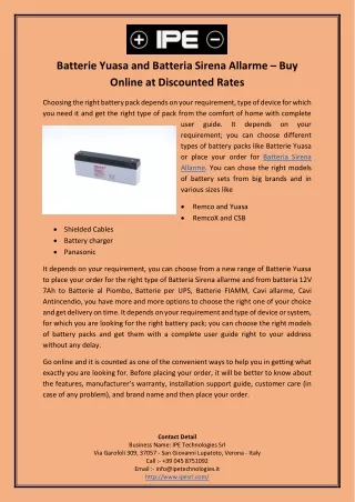 Batterie Yuasa and Batteria Sirena Allarme – Buy Online at Discounted Rates