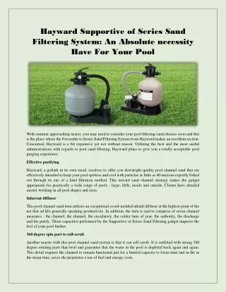 hayward supportive of series sand filtering