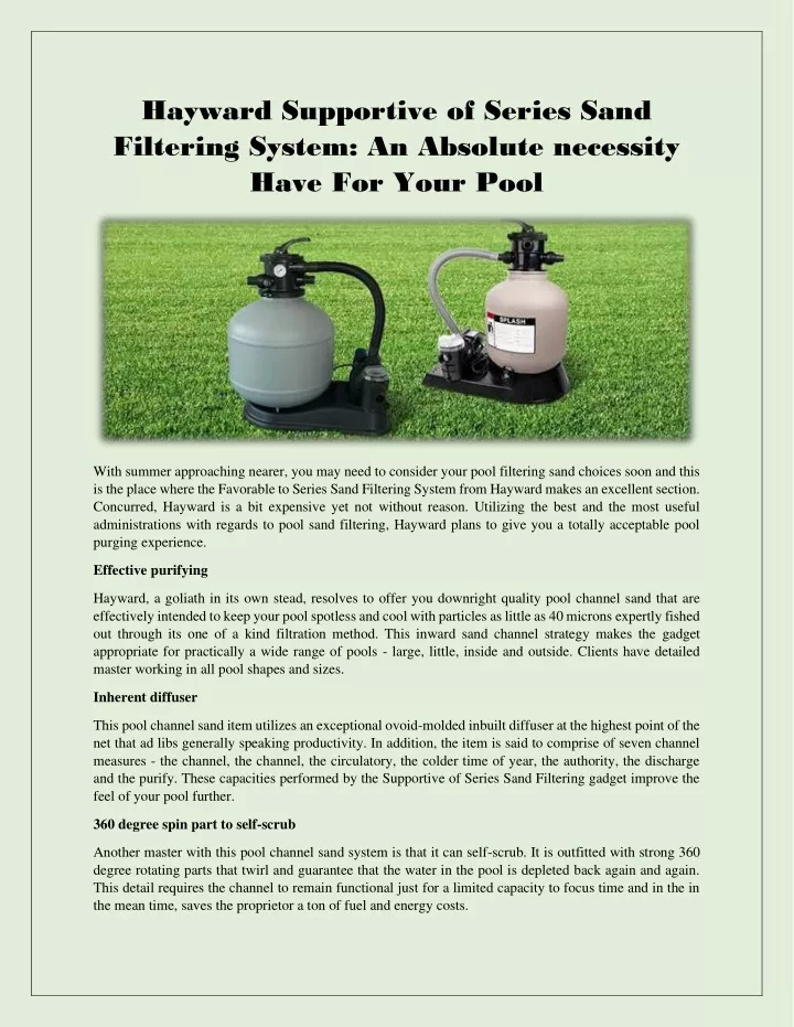 hayward supportive of series sand filtering