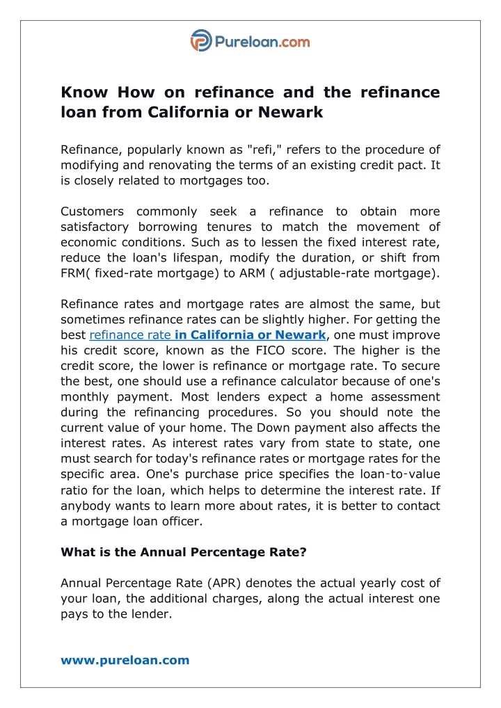 know how on refinance and the refinance loan from