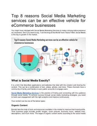 Top 8 reasons Social Media Marketing services can be an effective vehicle for eCommerce businesses