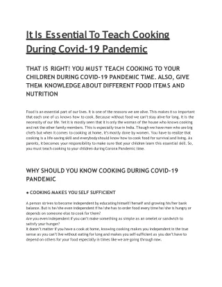 It Is Essential To Teach Cooking During Covid-19 Pandemic