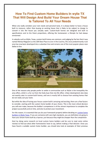 how to find custom home builders in wylie tx that
