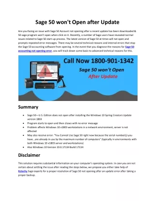 sage 50 won t open after update