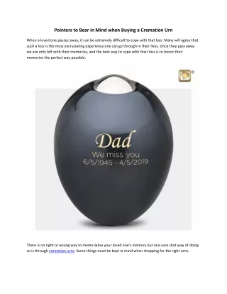 pointers to bear in mind when buying a cremation