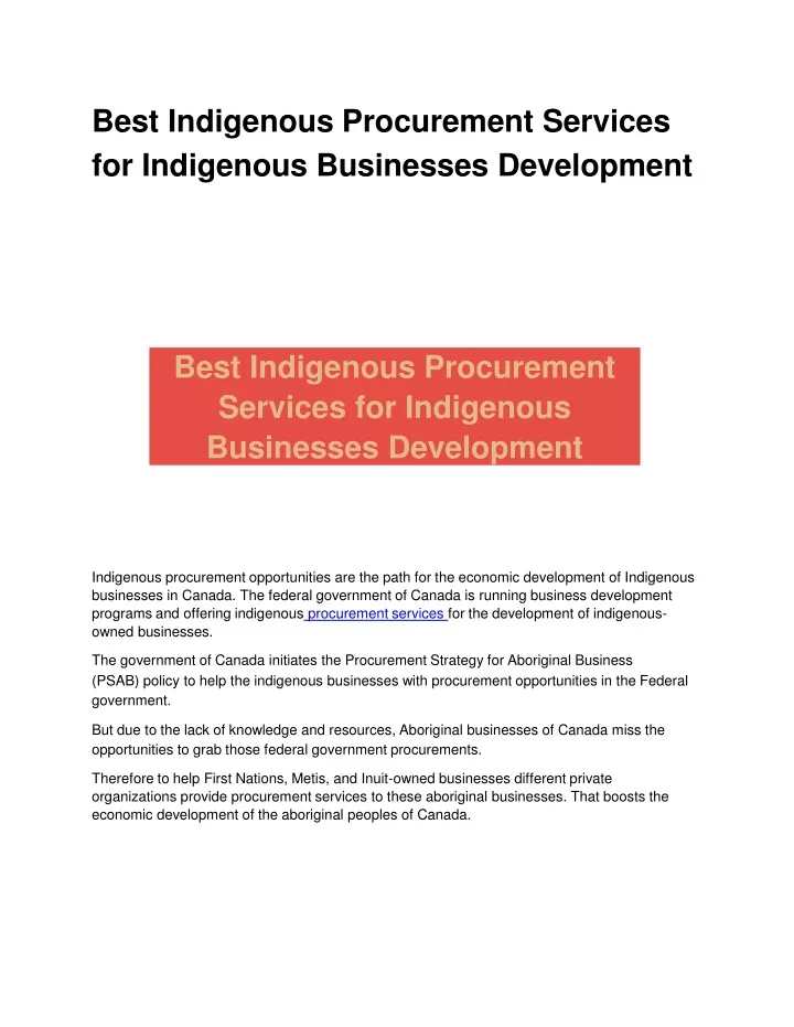 best indigenous procurement services