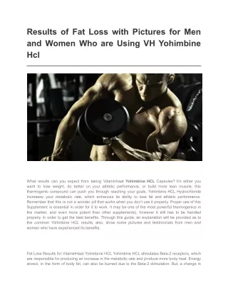Results of Fat Loss with Pictures for Men and Women Who are Using VH Yohimbine Hcl