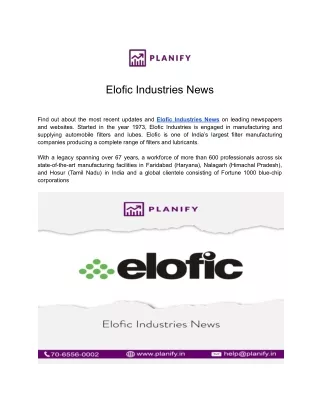 Elofic Industries News