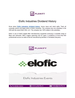 Elofic Industries Dividend History