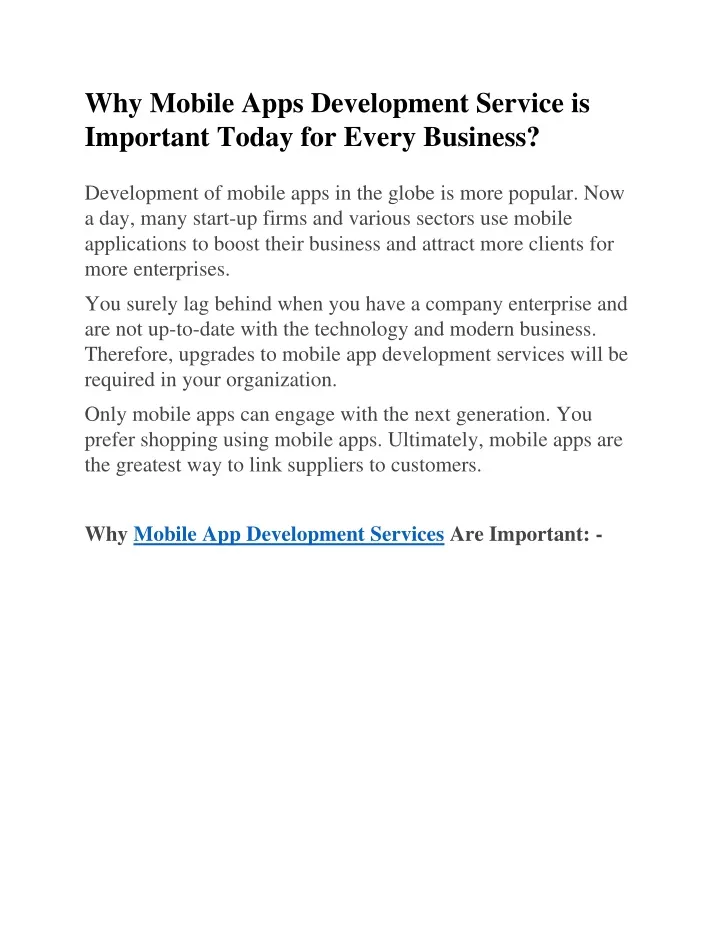 why mobile apps development service is important