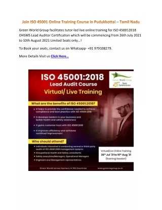 ISO 45001 Online Training Course in Pudukkottai