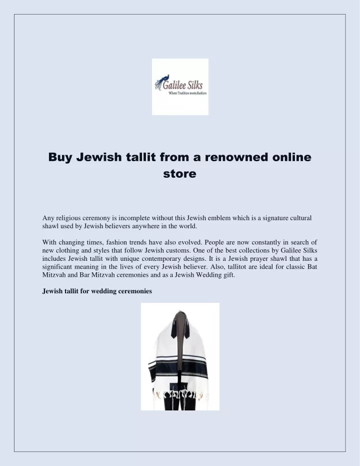 buy jewish tallit from a renowned online store