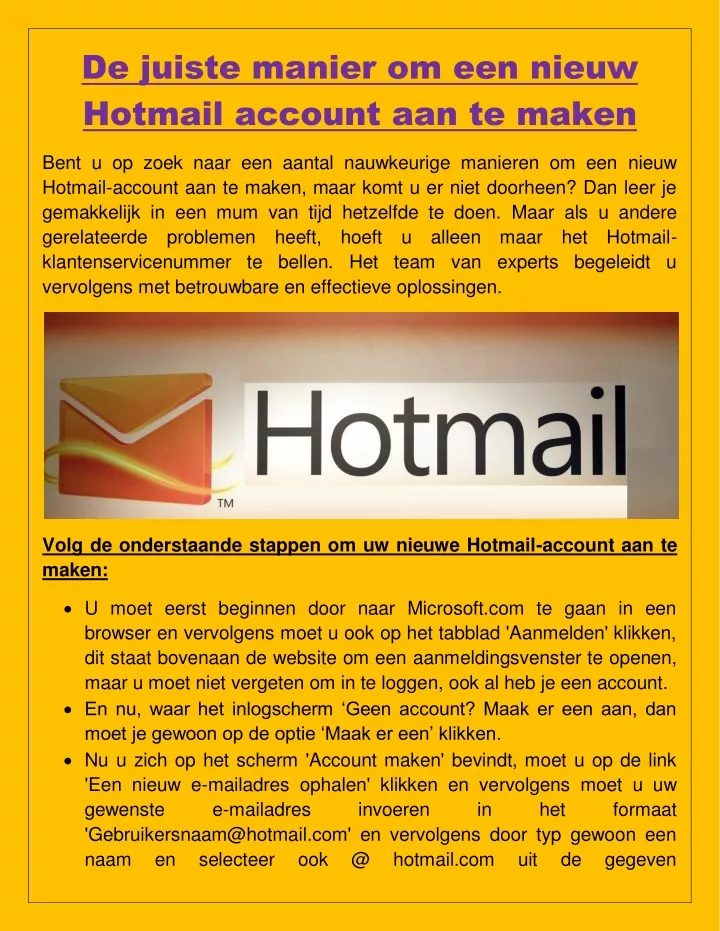 de juiste manier om een nieuw hotmail account