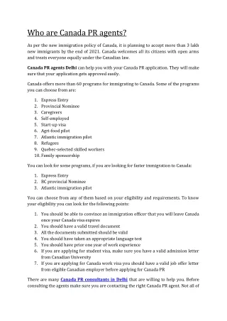 who are canada pr agents