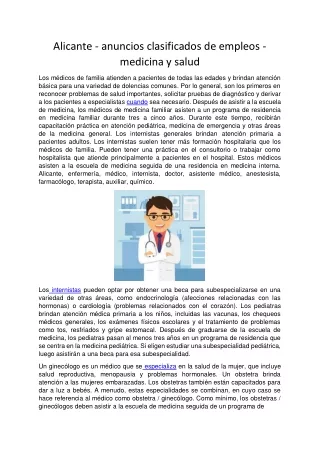 Alicante - anuncios clasificados de empleos - medicina y salud