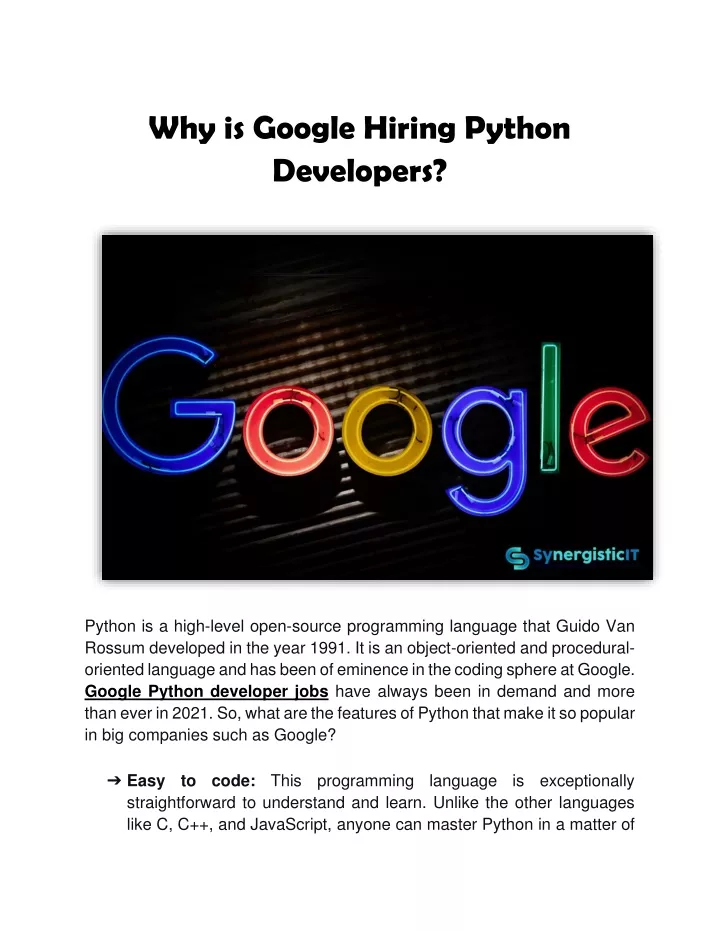 why is google hiring python developers