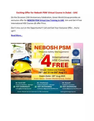 Exciting Offer for Nebosh PSM Virtual Course in Dubai - UAE