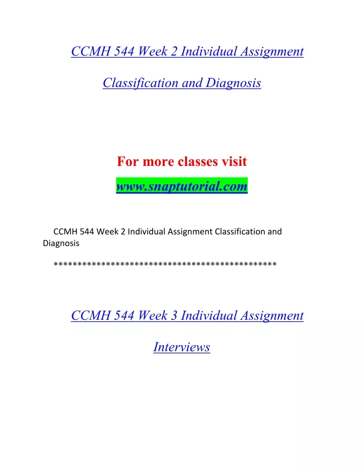 ccmh 544 week 2 individual assignment